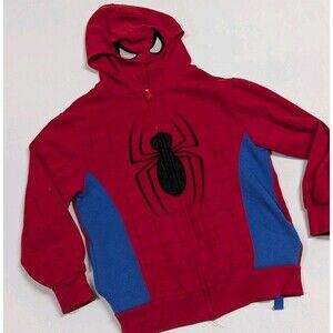 Marvel Spiderman Kids Full Zip Hoodie Mask Hood With Eyes Size Large 10/12